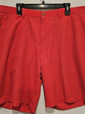 PGA TOUR Men's Golf Shorts Red Coral Checkered Lightweight Size 38